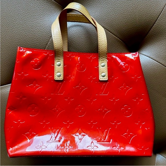 Louis Vuitton Handbags - Authentic Louis Vuitton Red Vernis Monogram Tote Bag with Vachetta Handles